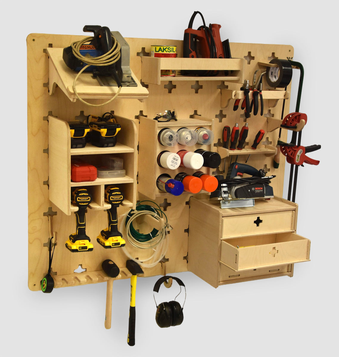 Workshop wall set with accessories – hooks, screwdriver holder and drill holder