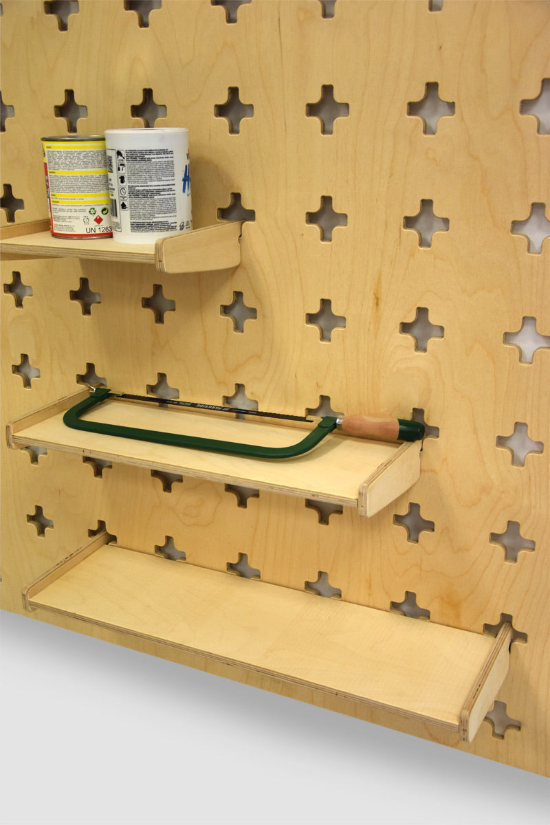 Hanging shelf for tool wall