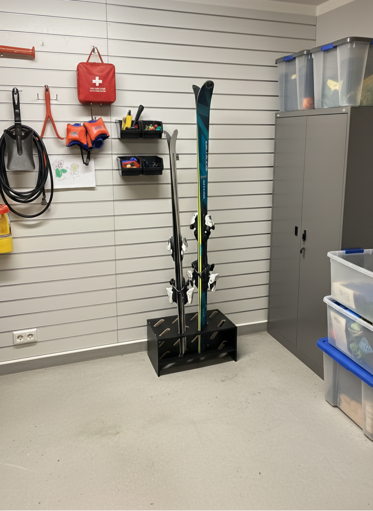 Wooden ski stand – 8 pairs, 61 × 33 cm