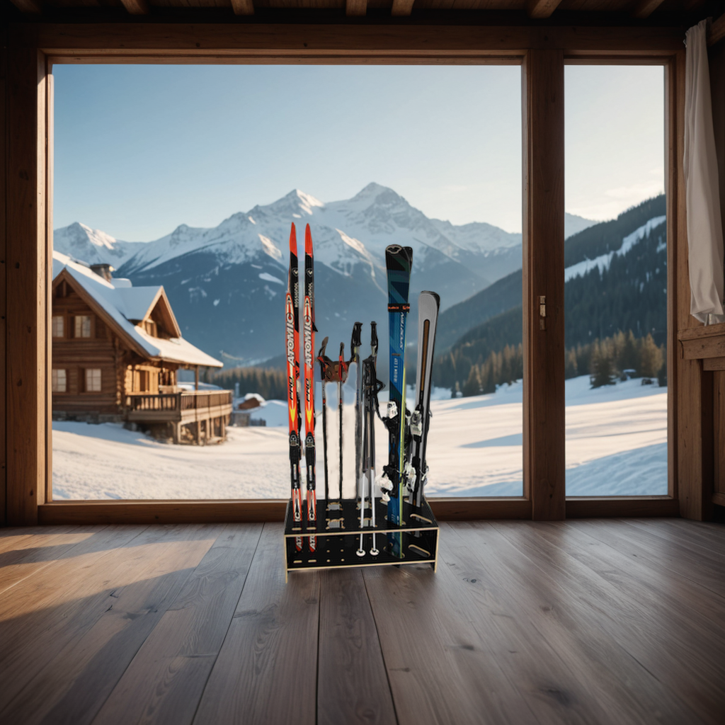 Kombinierter Holzständer für Skier, Langlaufski und Skistöcke