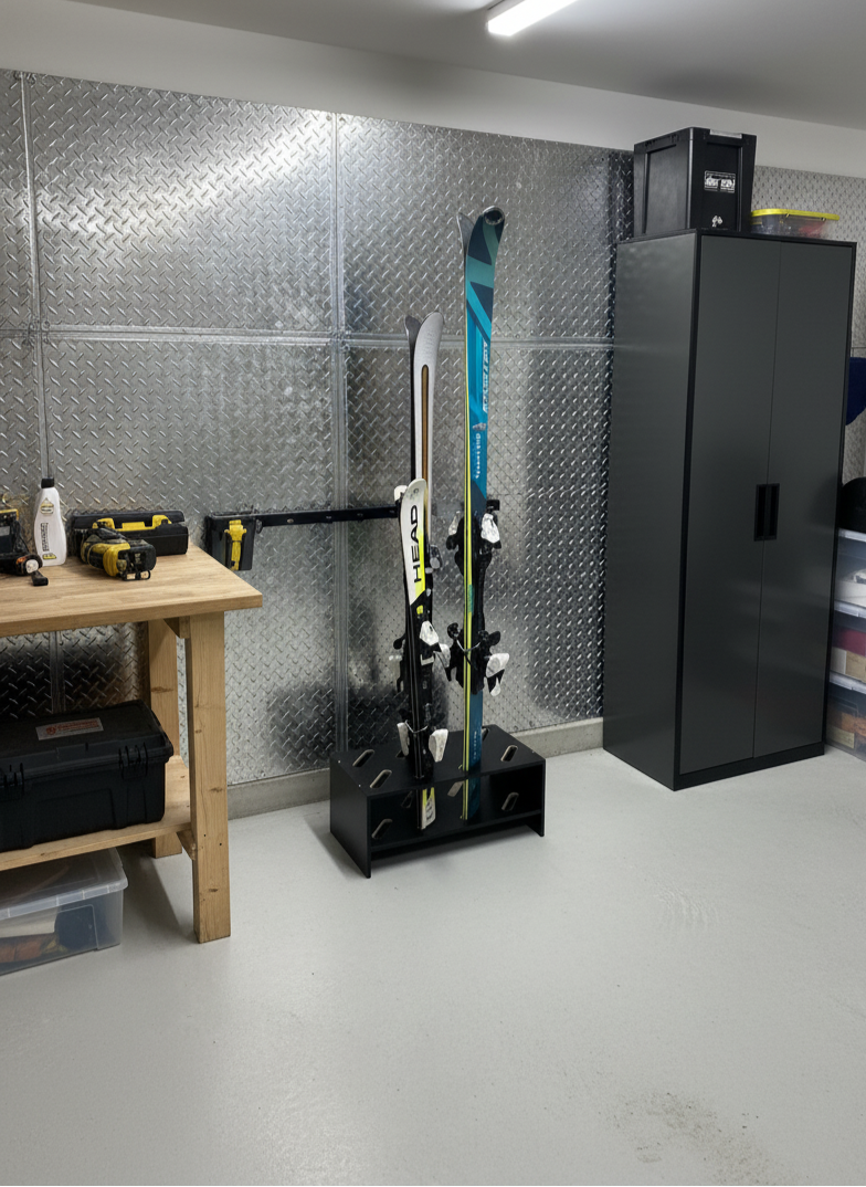 Wooden ski stand – 8 pairs, 61 × 33 cm