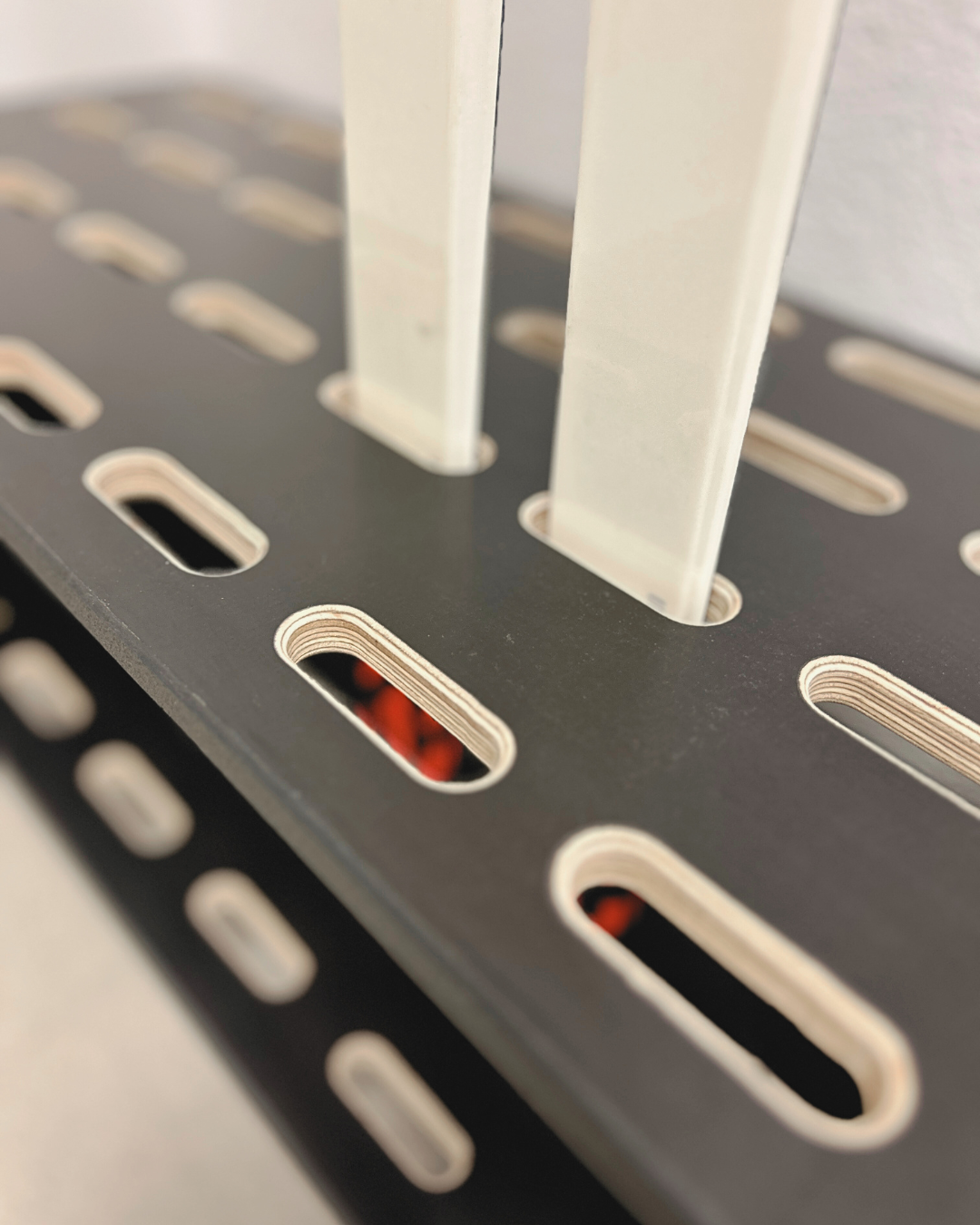 Wooden stand for 14 pairs of cross‑country skis