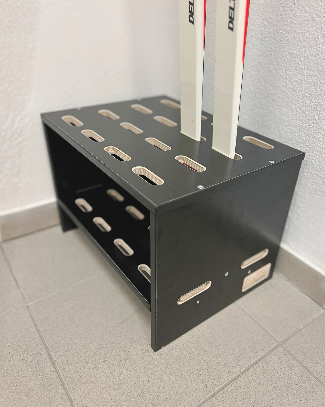 Wooden stand for 8 pairs of cross‑country skis